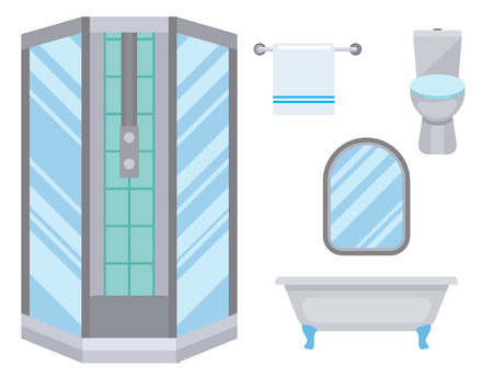 Bath equipment icon toilet bowl bathroom clean flat style illustration hygiene design.のイラスト素材