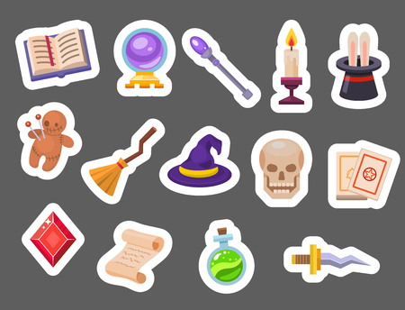 Magic tools magician fantasy carnival magical mystery cartoon miracle decoration vector illustration.のイラスト素材