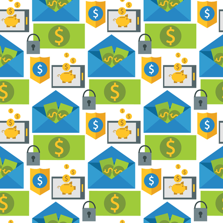 Online payment methods confirmed finance mobile banking workplace vector illustration in flat style seamless pattern background.のイラスト素材