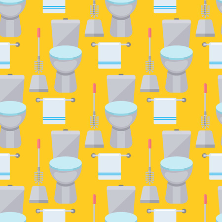 Bath equipment toilet bowl clean bathroom flat style illustration hygiene design seamless pattern background.のイラスト素材