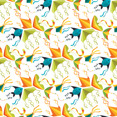 Flying kite snake serpent dragon kids toy colorful outdoor summer activity seamless pattern background vector illustrationのイラスト素材