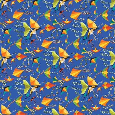 Flying kite snake serpent dragon kids toy colorful outdoor summer activity seamless pattern background vector illustrationのイラスト素材