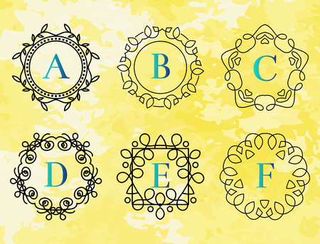 Monogram template with flourishes calligraphic elegant ornament watercolor badge letter vector illustrationのイラスト素材