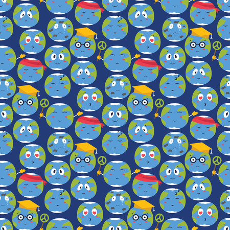 Cartoon vector globe emotion planet nature character expression illustration avatar seamless pattern backgroundのイラスト素材