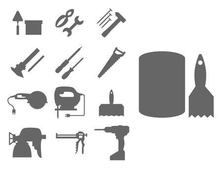 Construction worker equipment silhouette house renovation handyman tools carpentry industry vector illustration.のイラスト素材