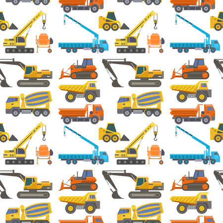 Construction delivery truck vector transportation vehicle construct and road trucking machine equipment large platform industrial truck seamless pattern background illustration.の写真素材