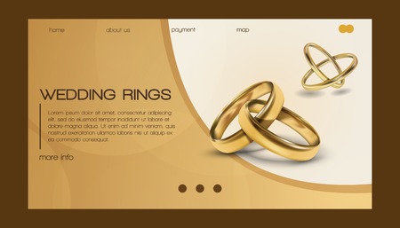 Wedding rings vector wed shop business landing page of engagement symbol gold jewellery for proposal marriage sign web-page backdrop illustration web-site background.のイラスト素材