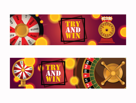 Fortune wheel vector try to win in spin game casino roulette congratulation for lucky winner backdrop fortunate wheeled lottery bet illustration set background.のイラスト素材