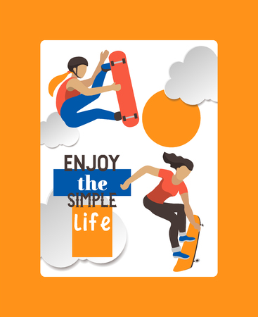 Skateboarders on skateboard vector skateboarding boy or girl characters backdrop teenager skaters jumping on board in skatepark illustration people skating backgroundのイラスト素材