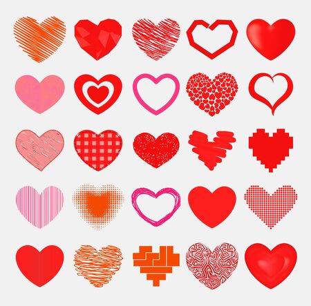 Red hearts sharp simple red icon. Color card beautiful celebrate bright emoticon red-heart symbols. Love heart holiday abstract art decoration. Romance shape design love amour Valentine symbolsの写真素材