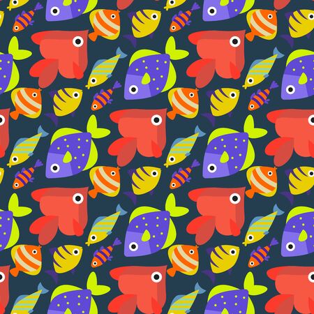Aquarium ocean fish underwater bowl tropical aquatic animals water nature pet characters seamless pattern background illustrationの写真素材