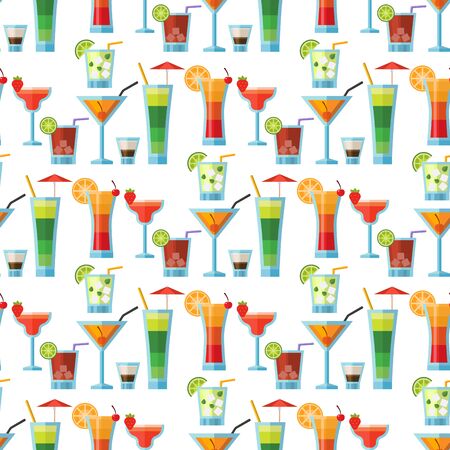 Alcoholic cocktails seamless pattern background fruit cold drinks tropical cosmopolitan freshness party alcohol sweet tequila illustration.の写真素材