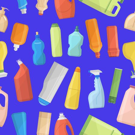 Household chemicals bottles pack cleaning jar temnplate housework liquid domestic fluid in bottle pack cleaner template seamless pattern backgroundの写真素材