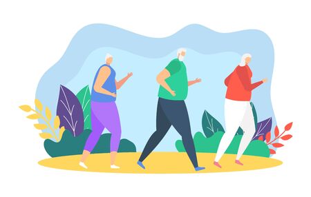 People runners jogging vector illustration. Cartoon flat father, mother and daughter child characters take part in marathon. Family outdoor summer sport activity, happy parenthood isolated on whiteのイラスト素材