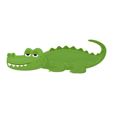 Crocodile vector cartoon crocodilian character of green alligator playing in kids playroom illustration animalistic childish funny predator isolated on white background.のイラスト素材