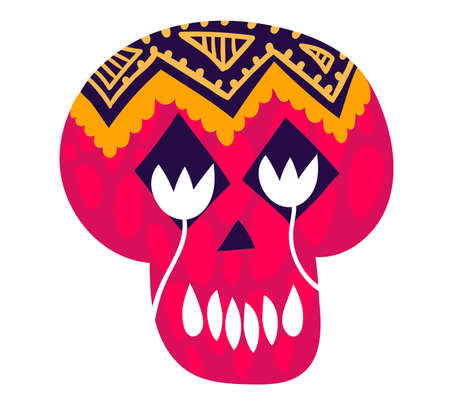 Mexican decorated skull, mexico concept traditional holiday cranium item icon isolated on white, flat vector illustration. Festive tradition north america country, celebrating day of dead.のイラスト素材