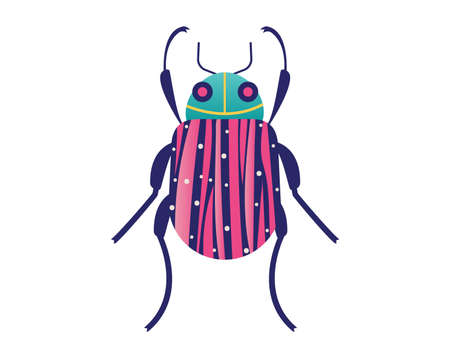 Wild organic wildlife, forest cockroach beetle isolated on white, icon cartoon vector illustration. Living nature animal, bug moth insect. Outdoor beetle deer up close, woodland life.のイラスト素材