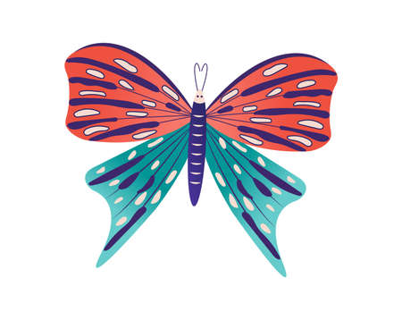 Wild wildlife forest butterfly isolated on white, icon cartoon vector illustration. Living nature animal moth insect. Outdoor silkworm up close, beautiful woodland flight papillon life.のイラスト素材