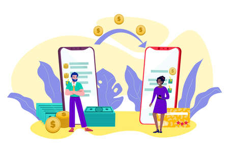 Online money trasfer, mobile transaction, internet payment, cash dollars and coins online banking...