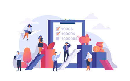 Increase profit, money investment, financial growth vector illustration. Progress in income or trading. Profitable stock market, success in finances. Profitability, progress and achievement.のイラスト素材