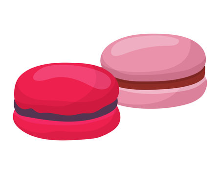 Concept european foodstuff macaroon icon, flour confectionery product cookie flat vector illustration, isolated on white. Food for tea service, tasty sweet treat biscuit stuff and baking.のイラスト素材