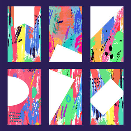 Abstract design background at card, vector illustration. Print poster with texture set, cartoon trendy art collection. Creative geometric graphicのイラスト素材