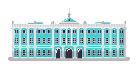 Museum historical architecture building, medieval concept world famous landmark, construction flat vector illustration, isolated on white.のイラスト素材