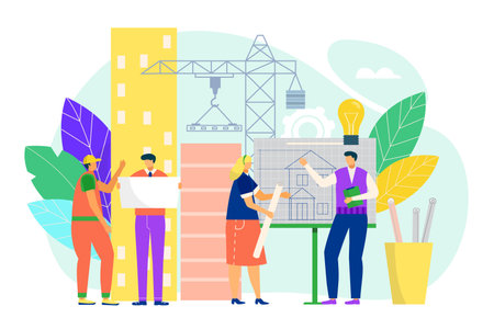 Building architectural engineering concept, vector illustration. Construction business, house project plan, architectural drawing.のイラスト素材