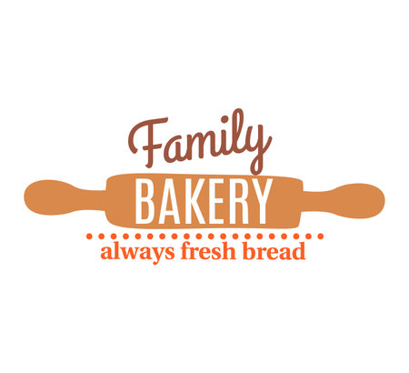 Bakery pastry cafe symbol, cake product label for traditional shop, vector illustration. Classic cupcake, bread at badge sign.のイラスト素材