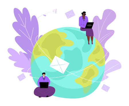 Global network for people connection in internet concept vector illustration. Digital communication technology, connect online at mobile social media.のイラスト素材