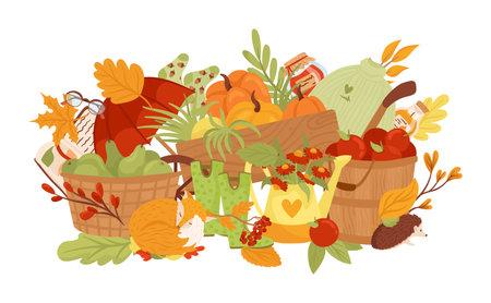 Season autumn background banner, hello autumn card vector illustration. Fall orange leaf, october nature design and seasonal decoration.のイラスト素材