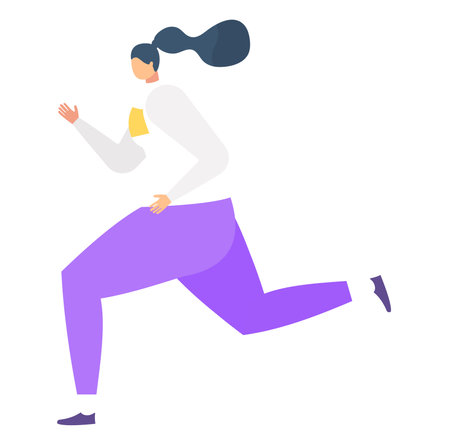 Female runner in motion, wearing purple pants. Active lifestyle and jogging concept vector illustration.のイラスト素材