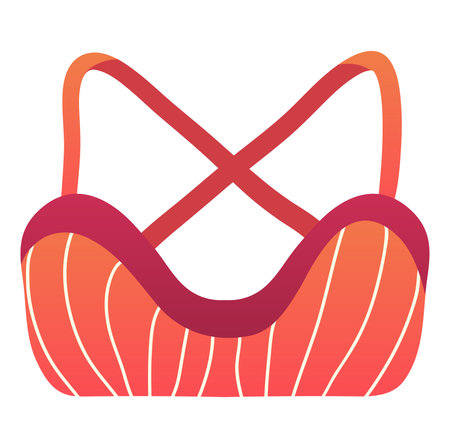 Red and orange striped womens bra, fashion lingerie vector illustration. Womens undergarment, comfortable intimate apparel vector illustration.のイラスト素材