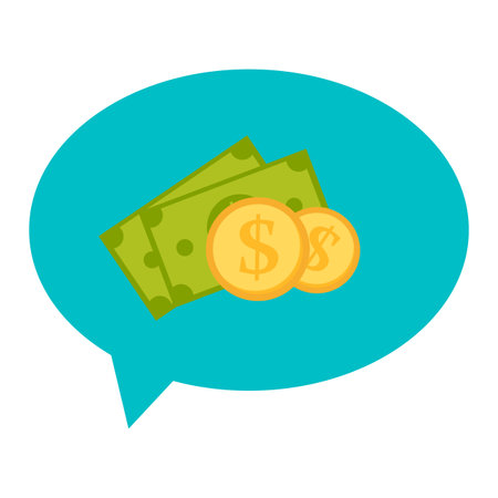 Money in a speech bubble illustration. Cash and coins representing financial chat or conversation. Finance and money concept vector illustration.のイラスト素材