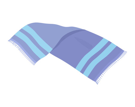 Blue striped scarf vector illustration. Warm winter accessory, fashion item design.のイラスト素材
