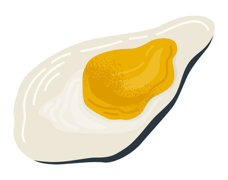 Cartoon oyster with a golden pearl, marine life vector illustration. Seafood delicacy, luxury food vector illustration.のイラスト素材