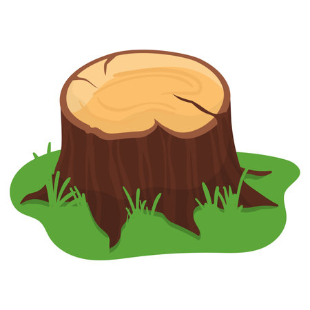 Tree stump in grass flat design. Deforestation concept with freshly cut log vector illustration.のイラスト素材