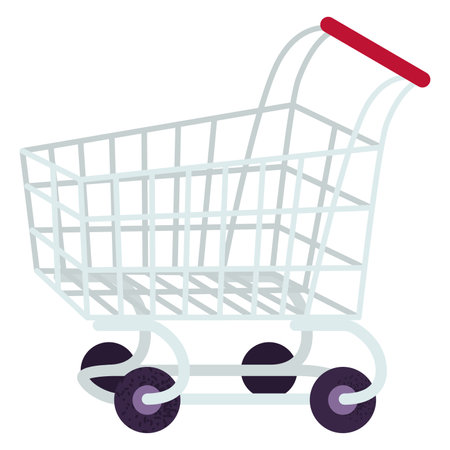 Empty shopping cart illustration. Simple metallic grocery cart vector illustration.のイラスト素材