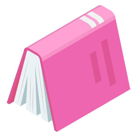 Pink book vector illustration placed diagonally. Simple flat design isolated on white, educational graphic.のイラスト素材