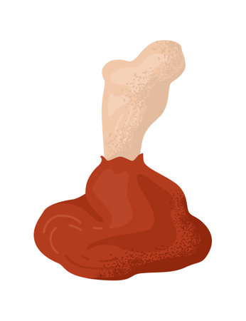 Chicken leg meat on bone with a bite. Cooked drumstick with missing piece, fresh look. Food items and protein sources vector illustration.のイラスト素材