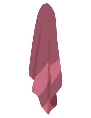 Isometric purple towel hanging on a rack. Clean bathroom linen closeup view. Home essentials and tidiness vector illustration.のイラスト素材