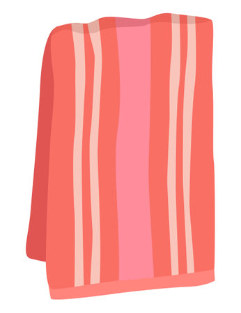 Pink striped towel hanging neatly. Bathroom or spa accessory with stripe pattern. Cleanliness and personal care vector illustration.のイラスト素材