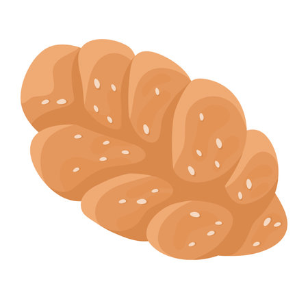 Detailed close-up of a challah bread with seeds. Fresh baked traditional Jewish braided bread for Shabbat vector illustration.のイラスト素材