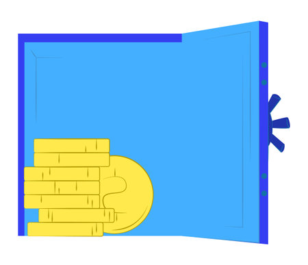 Safe open with stack of gold coins inside.のイラスト素材