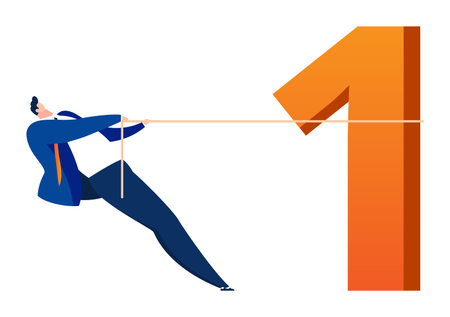 Businessman pulling arrow over obstacle, determination and challenge concept. Overcoming difficulties in business vector illustration.のイラスト素材