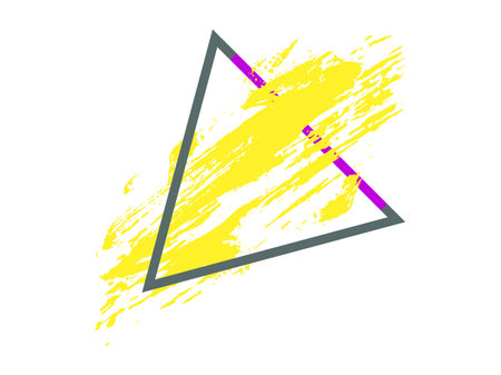 Abstract yellow brush stroke with geometric triangle frame. Modern art with splash and dynamic shape vector illustration.のイラスト素材