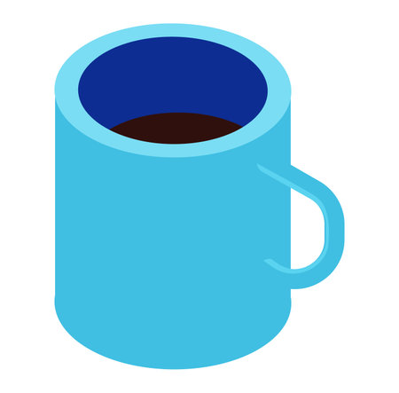 Isometric blue coffee mug full of dark brew. Simple isometric beverage design. Morning coffee break vector illustration.のイラスト素材