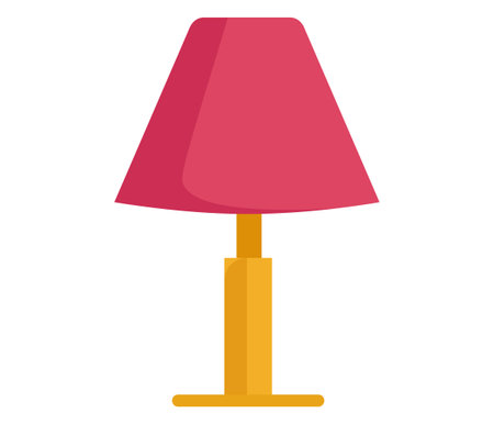 Pink shade table lamp with yellow base on white background. Modern interior lighting design vector illustration.のイラスト素材
