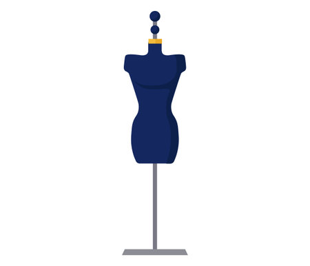 Navy blue dress form mannequin for fashion design. Tailor s dummy display in studio or workshop vector illustration.のイラスト素材