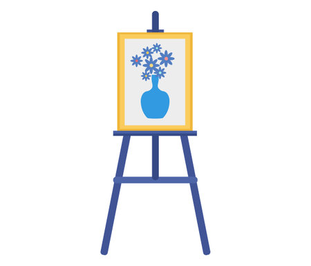 Blue vase with flowers painting on easel. Simple framed artwork display. Creative hobby and artistic expression vector illustration.のイラスト素材